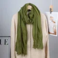 Olive green crinkle gauze scarf for women, lightweight solid color long spring wrap shawl. - Army Green
