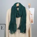 Dark green crinkled chiffon scarf spring long solid color thin shawl wrap for women - Dark Green