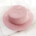 Pink straw boater hat for women, elegant summer sun protection beach hat, foldable outdoor sun hat. - Pink