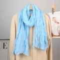Light blue crinkled voile scarf, solid color long thin versatile shawl for women. - Light Blue