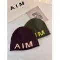 Wool blend knit beanie hat autumn winter warm soft solid color skull cap stylish daily wear - One Size / Dark Red