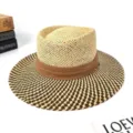 French style two-tone dented top straw hat for women, summer travel sunshade jazz hat for beach. - M (56-58cm) / Coffee Brim (Coffee Strap)