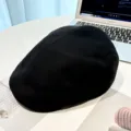 Black suede ivy cap for women, stylish flat cap newsboy hat, classic autumn winter daily wear fashion. - One Size / Black