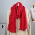 Solid color crinkled scarf for women, lightweight spring fashion neck wrap soft breathable shawl. - Bright Red