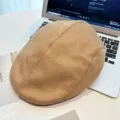 Brown suede flat cap for women, stylish autumn and winter duckbill newsboy hat new. - One Size / Khaki