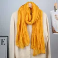 Solid color pleated scarf for women, elegant spring and autumn lightweight neck scarf accessory. - Turmeric