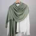 Solid color sage green cotton linen scarf, lightweight breathable summer sun protection shawl. - Dark Green