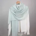 Mint green solid color lightweight sun protection shawl scarf paired with white long sleeve top - Light Blue