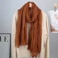 Retro solid color crinkled voile scarf for women and men, lightweight long shawl wrap. - Brown