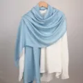 Light blue solid color lightweight scarf, stylish sun protection shawl and versatile head wrap. - Blue