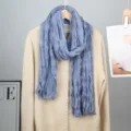 Light blue crinkled solid color scarf for women, soft lightweight long thin shawl wrap. - Grey Blue