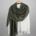 Solid color lightweight cotton linen scarf sun protection shawl variant in olive green. - Dark Green