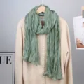 Chic green crinkled lightweight scarf for women, solid color thin long shawl and versatile neck wrap. - Green