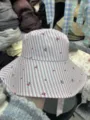 Women's pink striped cherry print bucket hat, casual wide brim sun hat for spring and autumn. - Small Rose Pink