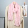 Pink crinkled chiffon scarf for women, lightweight solid color long shawl wrap drape. - Pink
