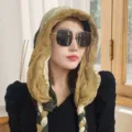 Women fashion handmade braided hooded scarf green gold gradient ethnic style headwrap cap - Light Coffee