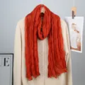 Retro spring solid color crinkled scarf casual thin long shawl for women and men warm wrap - Rust red