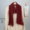 Dark red crinkled voile scarf, solid color lightweight long shawl, elegant draped accessory. - Burgundy