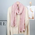 Pink solid color pleated voile long scarf, lightweight elegant shawl wrap for women. - Flesh Pink