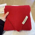Cozy red knitted neck warmer short winter scarf with woven label, soft and warm daily wear. - Faith Red