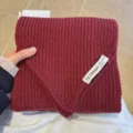 Winter burgundy ribbed knit short scarf, soft warm cozy chunky woolen winter neck warmer. - Dark Red