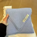 Cozy blue knitted short scarf for women, soft warm winter neck warmer chunky knit collar. - Light Blue