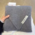 Grey knitted short scarf for autumn and winter, soft and warm wool neck warmer for daily wear. - Gray
