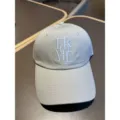 Light grey casual baseball cap with white embroidered letters, soft top curved brim hat for daily wear. - Khaki