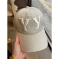 Beige washed cotton baseball cap with white letter embroidery, casual vintage style variant. - Khaki