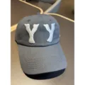 Vintage washed grey baseball cap with white embroidered letter YY, casual cotton dad hat style. - Gray