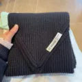 Black knitted short scarf for women, cozy winter warm woolen neck warmer with stylish label. - Black
