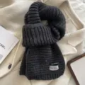 Cozy dark gray knit winter scarf for women, soft wool blend warm neckerchief shawl. - Dark Gray