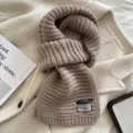 Winter warm knitted scarf for women, cozy wool blend ribbed design, stylish fashion shawl. - Khaki