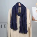 Women solid color crinkle voile scarf spring long lightweight casual neck wrap shawl - Navy Blue