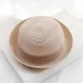 Chapeau de paille kaki protection solaire bord enroulé dôme chapeau plage variante. - Taille unique adulte M : 57cm / Rose chair