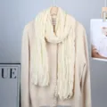 Elegant solid crinkled baliblue scarf for women, versatile long thin daily shawl wrap. - Cream