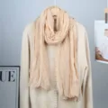 Women solid color crinkled voile scarf, lightweight long thin shawl in beige. - Apricot