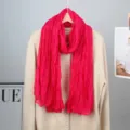 Women pink wrinkled long thin scarf solid color versatile fashion shawl wrap lightweight. - Rose Red