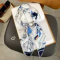 Elegant nautical print long silk twilly scarf for women, perfect for necktie or shirt accessory. - Nautical Blue