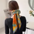 Chic long silk scarf with artistic oil painting print, perfect for hair ribbon or necktie wear. - Oil Painting Landscape