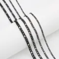 Black stainless steel 3+1 Figaro chain necklace sku variant, durable vacuum plated metallic jewelry. - 5mm Width - 55cm Length / Black