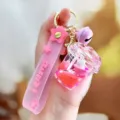 Porte-clés lapin flottant liquide rose charmant pendentif de sac baignoire lapin - Lapin dans baignoire rose à liquide - tasse cœur