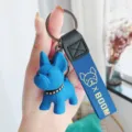Leuke blauwe Franse bulldog sleutelhanger hars puppy tas bedel voor dames en heren. - Blauw Franse Bulldog