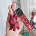 Hars Franse Bulldog sleutelhanger schattige puppy tas hanger bordeaux lederen riem ring - Wijnrood Franse Bulldog