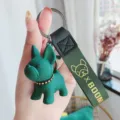 Hars Franse Bulldog Sleutelhanger Leuke Groene Puppy Tas Hanger Voor Dames En Heren - Groen Franse Bulldog
