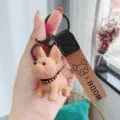 Hars Franse Bulldog Sleutelhanger Schattige Puppy Tas Hanger Auto Sleutelring - Khaki Franse bulldog