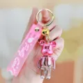 Portachiavi orsetto galvanizzato rosa simpatico borsa cartone animato regalo coppia - Orso violento sfumato - rosa e argento