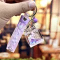Purple oil-filled unicorn keychain pendant, cute drifting bottle liquid bag key ring charm. - Perfume Bottle Unicorn-Purple