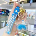 Leuke Eenhoorn Vloeibare Drijfzand Sleutelhanger Blauwe Bloemen Band Hanger Tas - Sakura Eenhoorn-Blauw