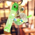 Portachiavi tazza tè boba con glitter liquidi verdi, simpatico ciondolo borsa sabbia mobile. - Tazza iceberg con perline colorate - verde